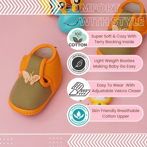 6 To 12 Months Baby Girls & Baby Boys Soft Cotton Cute Butterfly Booties (Green,Turmeric)