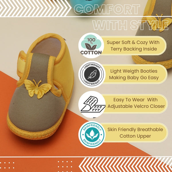 6 To 12 Months Baby Girls & Baby Boys Soft Cotton Cute Butterfly Booties (Green,Yellow)
