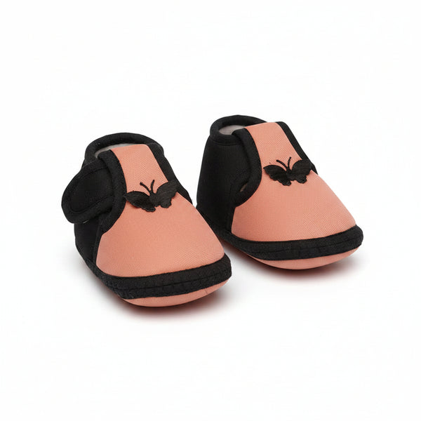 6 To 12 Months Baby Girls & Baby Boys Soft Cotton Cute Butterfly Booties (Peach,Black)