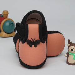 6 To 12 Months Baby Girls & Baby Boys Soft Cotton Cute Butterfly Booties (Peach,Black)
