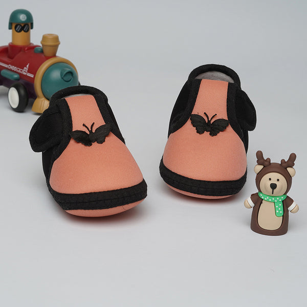 6 To 12 Months Baby Girls & Baby Boys Soft Cotton Cute Butterfly Booties (Peach,Black)