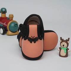 6 To 12 Months Baby Girls & Baby Boys Soft Cotton Cute Butterfly Booties (Peach,Black)