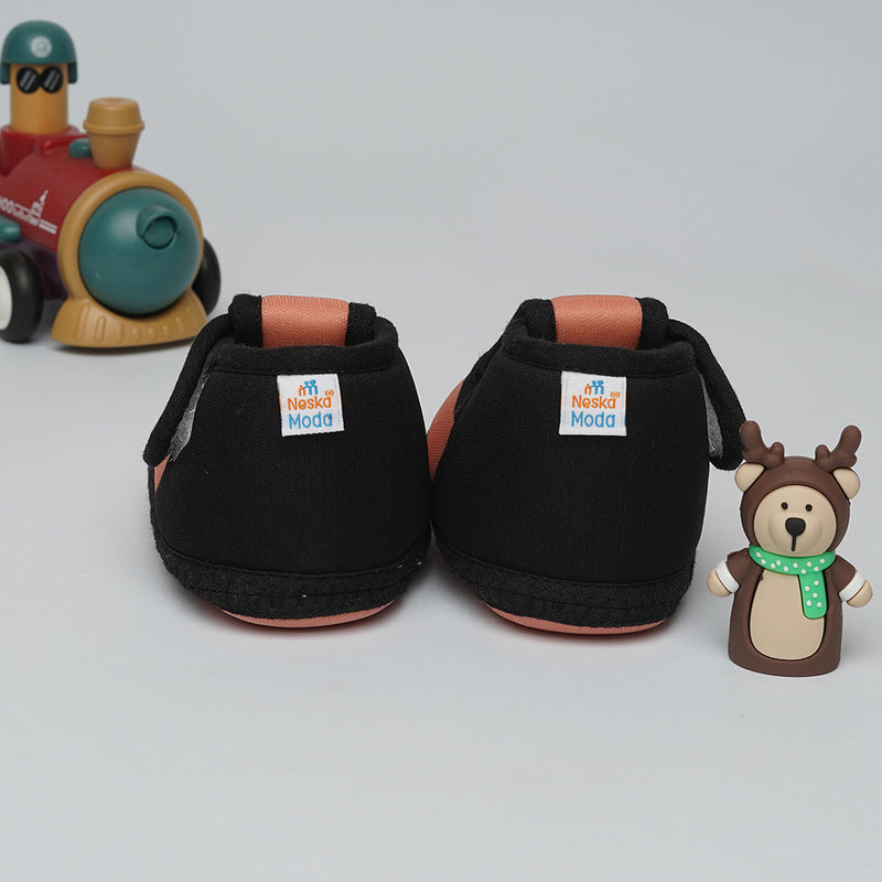 6 To 12 Months Baby Girls & Baby Boys Soft Cotton Cute Butterfly Booties (Peach,Black)