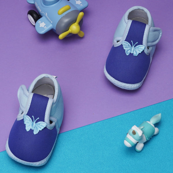 6 To 12 Months Baby Girls & Baby Boys Soft Cotton Cute Butterfly Booties (Blue)