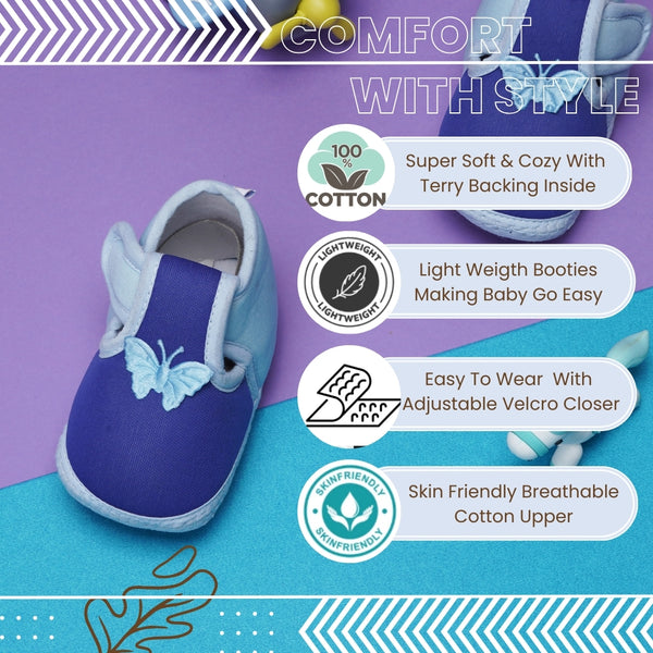 6 To 12 Months Baby Girls & Baby Boys Soft Cotton Cute Butterfly Booties (Blue)