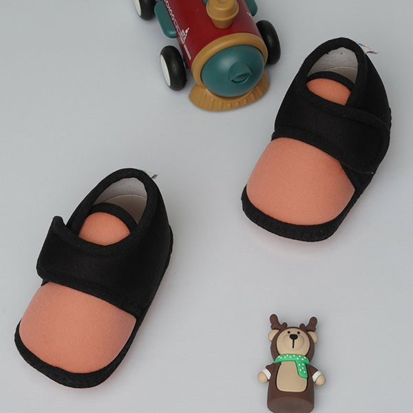 6 To 12 Months Baby Boys & Baby Girls Cute Soft Cotton Pre-Walker Sports Booties (Peach,Black)