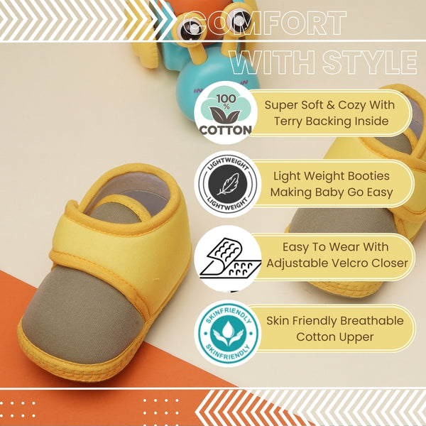 6 To 12 Months Baby Boys & Baby Girls Cute Soft Cotton Pre-Walker Sports Booties (Green,Yellow)