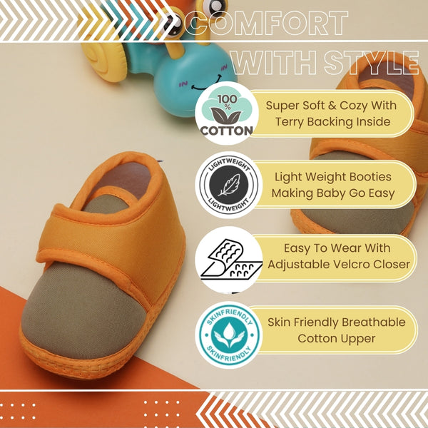 6 To 12 Months Baby Boys & Baby Girls Cute Soft Cotton Pre-Walker Sports Booties (Green,Turmeric)