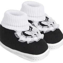 6 To 12 Months Baby Girls & Baby Boys Soft Cotton Cute Butterfly Frill Booties (Black)-BT44