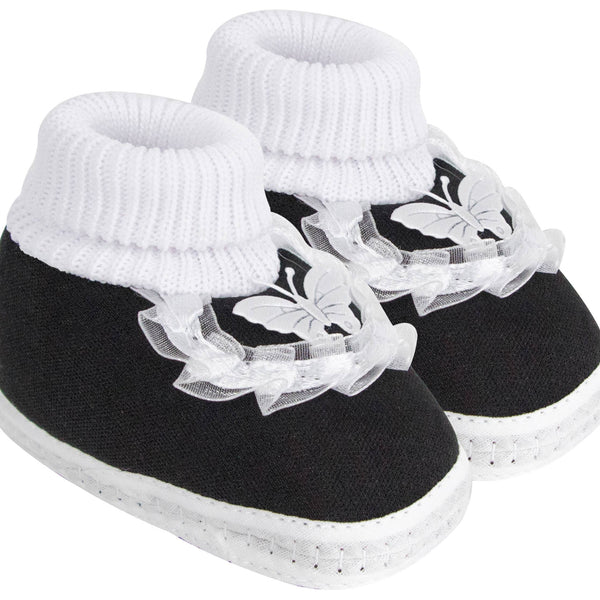 6 To 12 Months Baby Girls & Baby Boys Soft Cotton Cute Butterfly Frill Booties (Black)-BT44