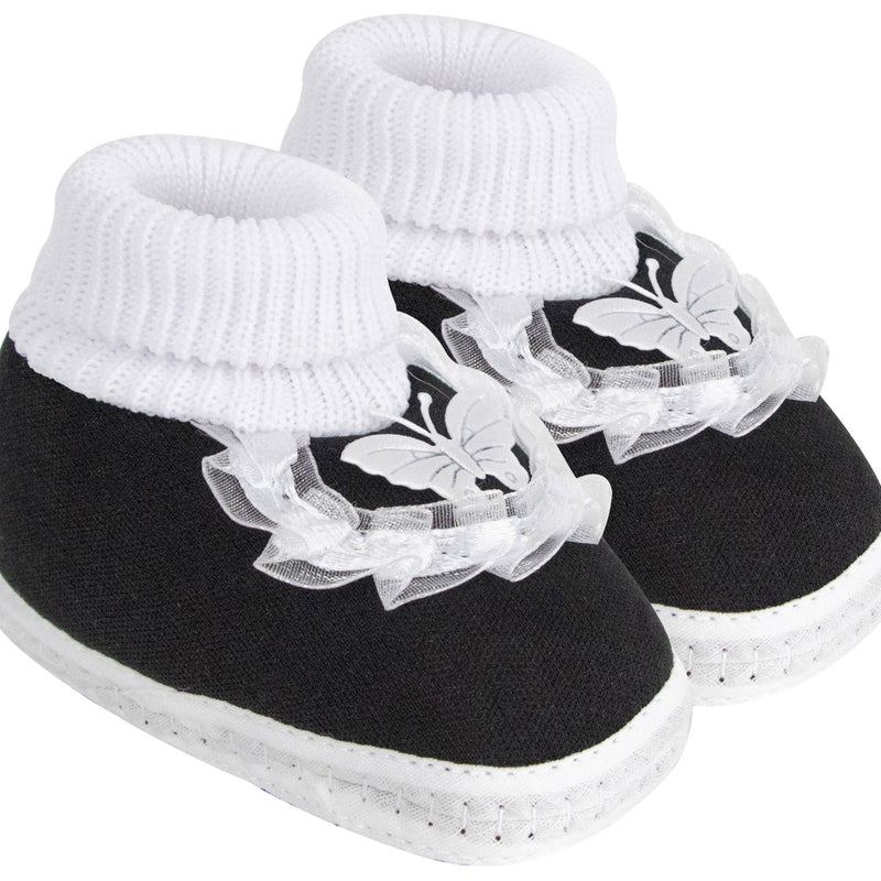 6 To 12 Months Baby Girls & Baby Boys Soft Cotton Cute Butterfly Frill Booties (Black)-BT44