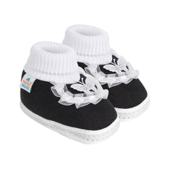6 To 12 Months Baby Girls & Baby Boys Soft Cotton Cute Butterfly Frill Booties (Black)-BT44