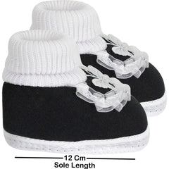 6 To 12 Months Baby Girls & Baby Boys Soft Cotton Cute Butterfly Frill Booties (Black)-BT44