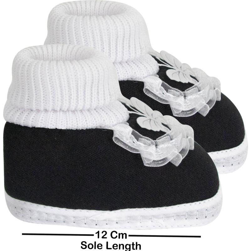 6 To 12 Months Baby Girls & Baby Boys Soft Cotton Cute Butterfly Frill Booties (Black)-BT44