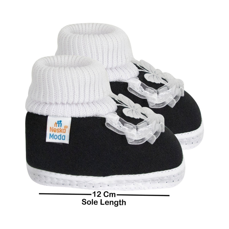 6 To 12 Months Baby Girls & Baby Boys Soft Cotton Cute Butterfly Frill Booties (Black)-BT44