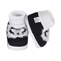 6 To 12 Months Baby Girls & Baby Boys Soft Cotton Cute Butterfly Frill Booties (Black)-BT44