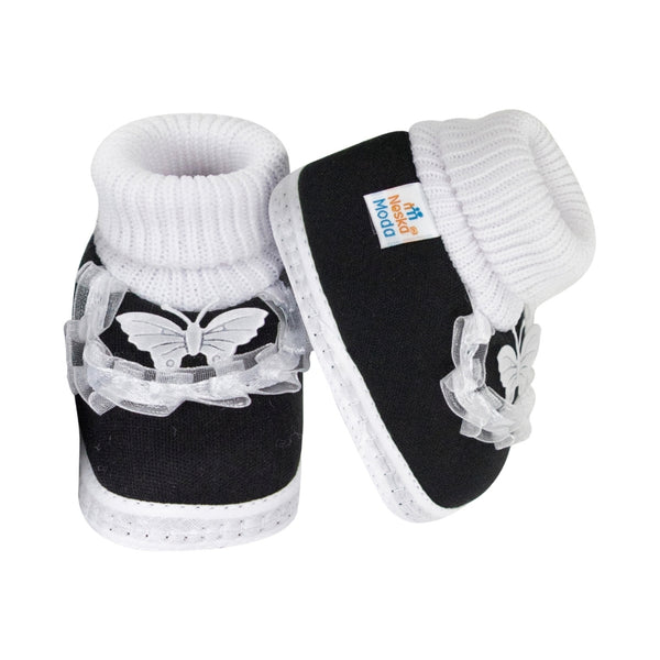 6 To 12 Months Baby Girls & Baby Boys Soft Cotton Cute Butterfly Frill Booties (Black)-BT44