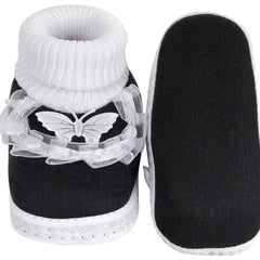 6 To 12 Months Baby Girls & Baby Boys Soft Cotton Cute Butterfly Frill Booties (Black)-BT44