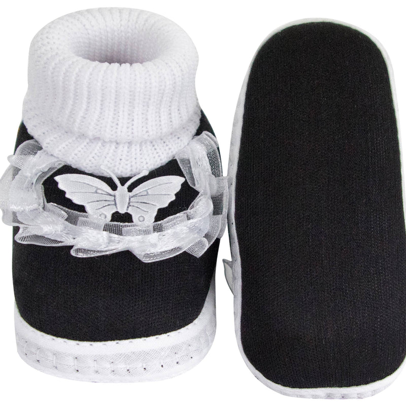 6 To 12 Months Baby Girls & Baby Boys Soft Cotton Cute Butterfly Frill Booties (Black)-BT44