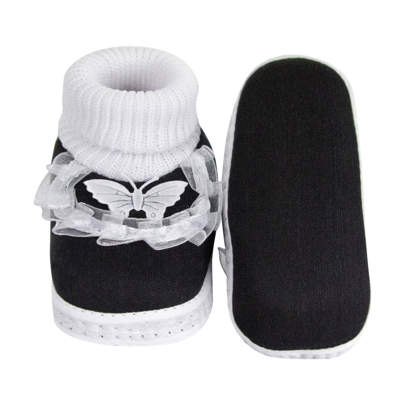 6 To 12 Months Baby Girls & Baby Boys Soft Cotton Cute Butterfly Frill Booties (Black)-BT44