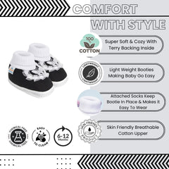 6 To 12 Months Baby Girls & Baby Boys Soft Cotton Cute Butterfly Frill Booties (Black)-BT44