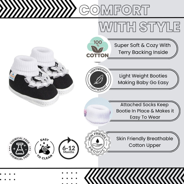 6 To 12 Months Baby Girls & Baby Boys Soft Cotton Cute Butterfly Frill Booties (Black)-BT44
