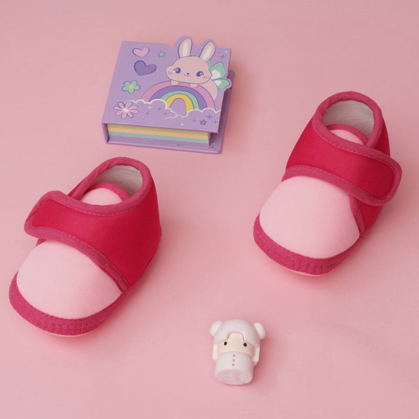 6 To 12 Months Baby Boys & Baby Girls Cute Soft Cotton Pre-Walker Sports Booties (Baby Pink,Rani Pink)