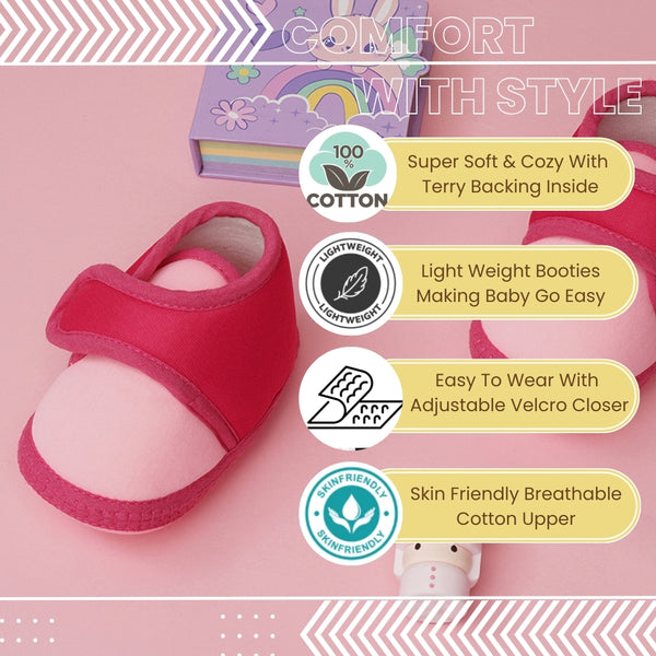 6 To 12 Months Baby Boys & Baby Girls Cute Soft Cotton Pre-Walker Sports Booties (Baby Pink,Rani Pink)