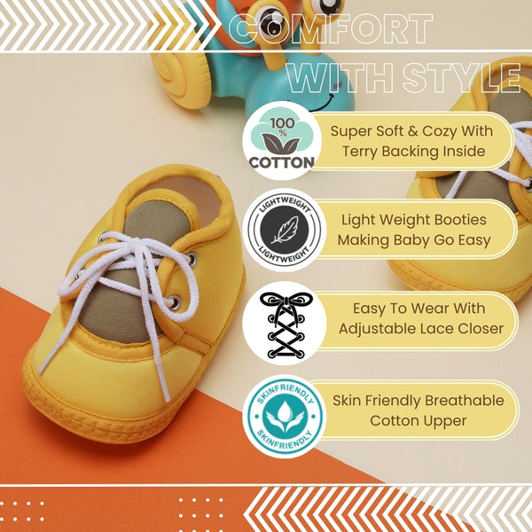 6 To 12 Months Baby Boys & Baby Girls Cute Soft Cotton Pre-Walker Lace Booties (Yellow)