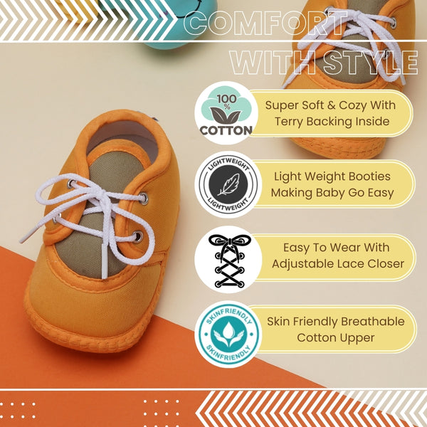 6 To 12 Months Baby Boys & Baby Girls Cute Soft Cotton Pre-Walker Lace Booties (Turmeric)