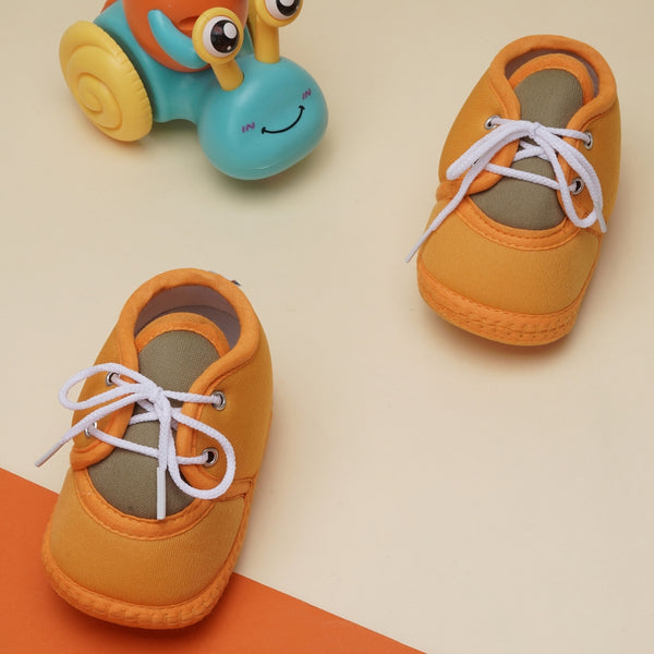 6 To 12 Months Baby Boys & Baby Girls Cute Soft Cotton Pre-Walker Lace Booties (Turmeric)