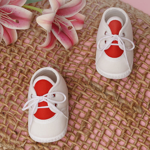6 To 12 Months Baby Boys & Baby Girls Cute Soft Cotton Pre-Walker Lace Booties (White)