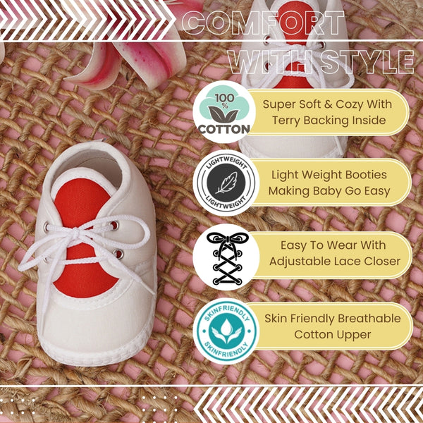 6 To 12 Months Baby Boys & Baby Girls Cute Soft Cotton Pre-Walker Lace Booties (White)