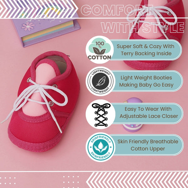 6 To 12 Months Baby Boys & Baby Girls Cute Soft Cotton Pre-Walker Lace Booties (Rani Pink)