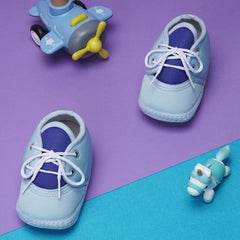 6 To 12 Months Baby Boys & Baby Girls Cute Soft Cotton Pre-Walker Lace Booties (Sky Blue)