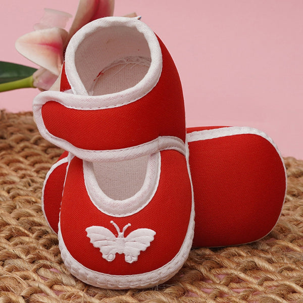 6 To 12 Months Baby Girls Soft Cotton Cute Butterfly Booties (Red)