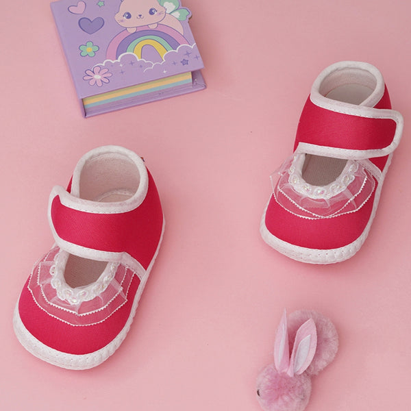 6 To 12 Months Baby Girls Cute Soft Cotton Pre-Walker Frill Booties (Rani Pink)