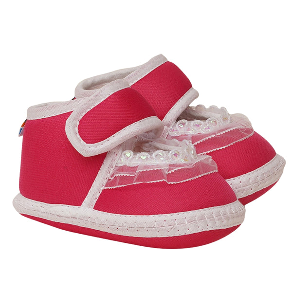 6 To 12 Months Baby Girls Cute Soft Cotton Pre-Walker Frill Booties (Rani Pink)