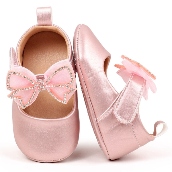 6 To 12 Months Newborn Baby Girls Belly Shoe Partywear Anti-Slip Sandal Booties (Pink)-BT4509