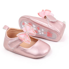6 To 12 Months Newborn Baby Girls Belly Shoe Partywear Anti-Slip Sandal Booties (Pink)-BT4509