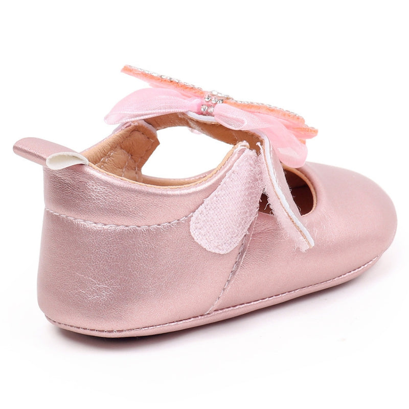 6 To 12 Months Newborn Baby Girls Belly Shoe Partywear Anti-Slip Sandal Booties (Pink)-BT4509