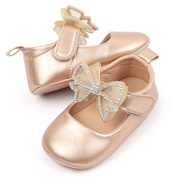6 To 12 Months Newborn Baby Girls Belly Shoe Partywear Anti-Slip Sandal Booties (Gold)-BT4510