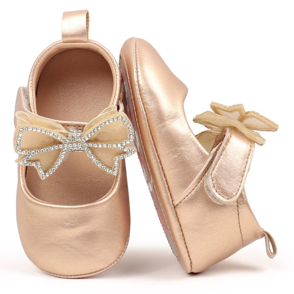 6 To 12 Months Newborn Baby Girls Belly Shoe Partywear Anti-Slip Sandal Booties (Gold)-BT4510