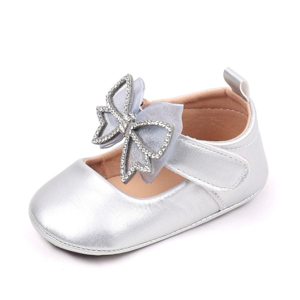 6 To 12 Months Newborn Baby Girls Belly Shoe Partywear Anti-Slip Sandal Booties (Silver)-BT4511