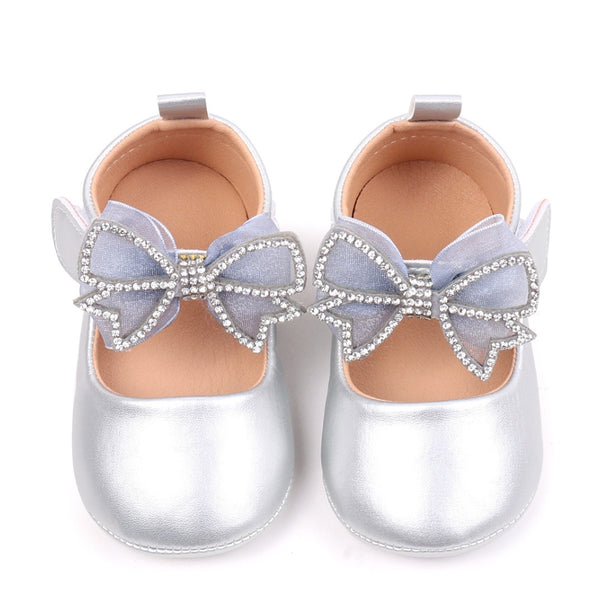 6 To 12 Months Newborn Baby Girls Belly Shoe Partywear Anti-Slip Sandal Booties (Silver)-BT4511