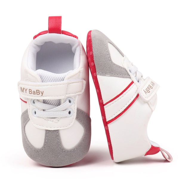 6 to 12 Months Baby Boys & Girls Synthetic Leather Shoes,Infant Non Slip Velcro Booties (White,Red)-BT4512