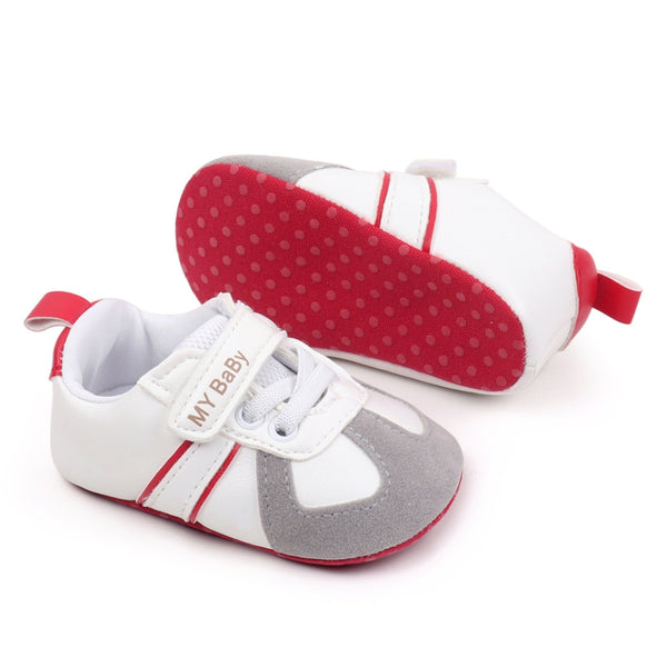 6 to 12 Months Baby Boys & Girls Synthetic Leather Shoes,Infant Non Slip Velcro Booties (White,Red)-BT4512
