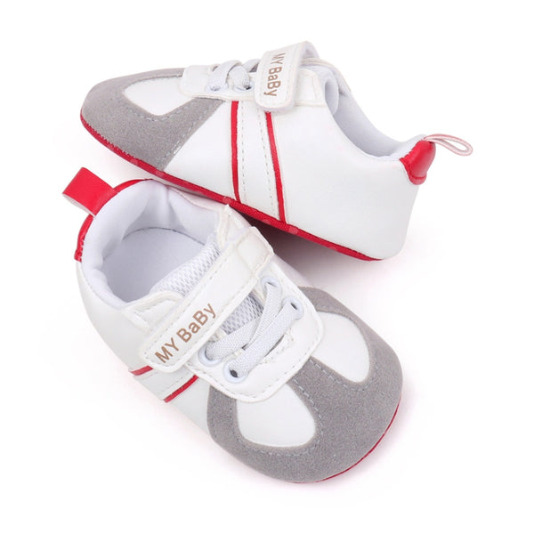 6 to 12 Months Baby Boys & Girls Synthetic Leather Shoes,Infant Non Slip Velcro Booties (White,Red)-BT4512