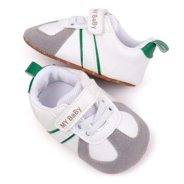 6 to 12 Months Baby Boys & Girls Synthetic Leather Shoes,Infant Non Slip Velcro Booties (White,Green)-BT4513