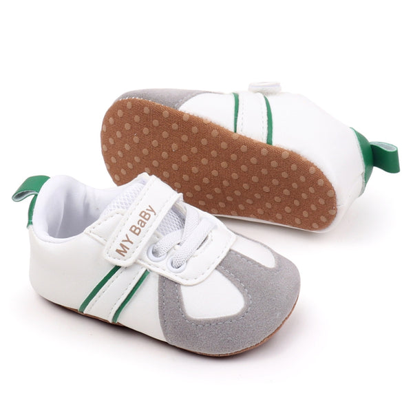 6 to 12 Months Baby Boys & Girls Synthetic Leather Shoes,Infant Non Slip Velcro Booties (White,Green)-BT4513